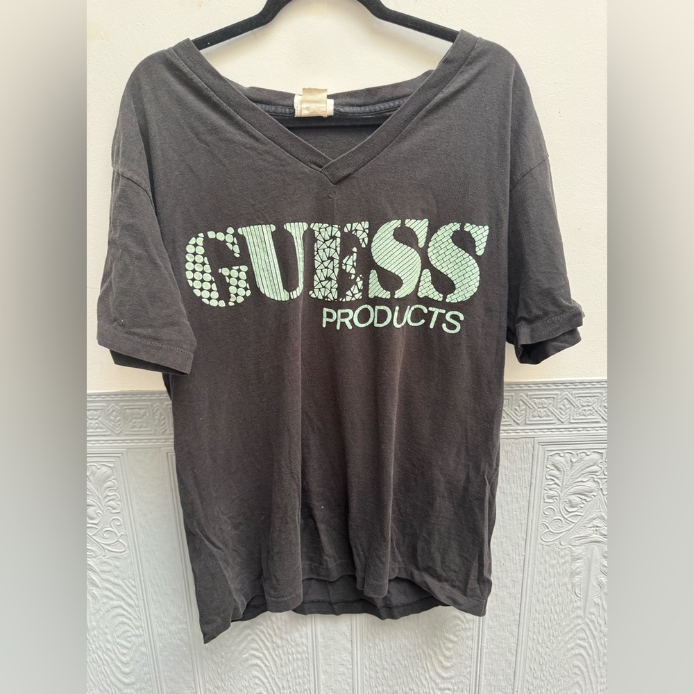 Vintage GUESS Products T-Shirt 80s 90s Faded Black Graphic Tee Made in USA Style